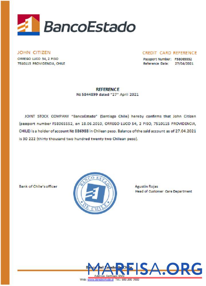 Realistic Chile Banco del Estado reference template